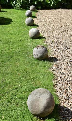 A SET OF SIX COMPOSITION STONE BALLS, 20TH CENTURY