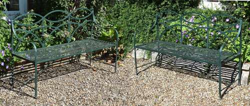 A PAIR OF IRON STRAPWORK BENCHES, 19TH CENTURY