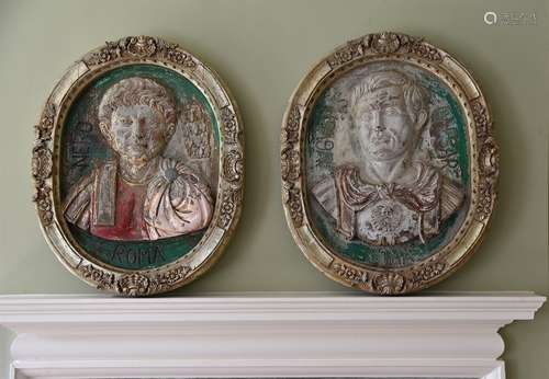 A PAIR OF ITALIAN POLYCHROME RELIEFS IN FRAMES, 20TH CENTURY