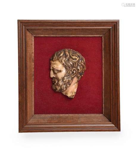 A FRAMED ITALIAN WHITE MARBLE RELIEF OF A PHILOSOPHER, 18TH/...