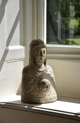 A VENETIAN BUST OF THE VIRGIN AND CHILD IN ISTRIAN STONE, PO...