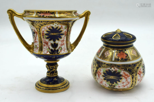 A Royal Crown Derby twin handled vase together with a