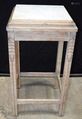 An art deco style limed oak marble top plant stand 91