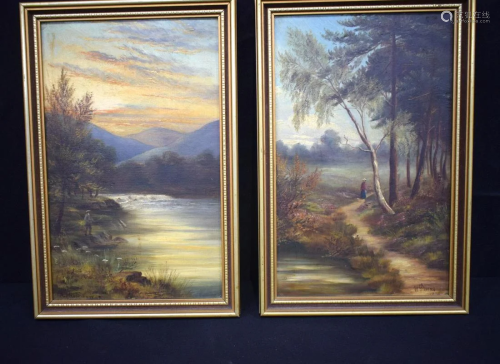 A framed pair of 19th Century oils on canvas depicting