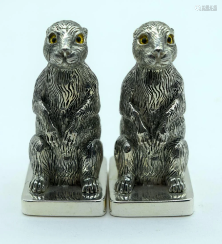 A pair of Silver (800) cruets in the form of Rabbits