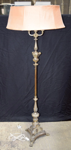 A heavy metal plated lampstand 145 x 49cm.