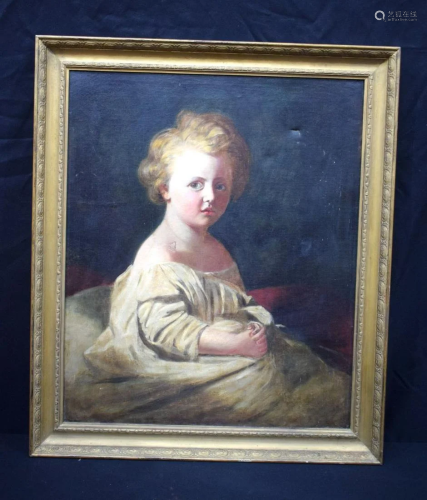 A large framed 19th Century Oil on canvas of a child.