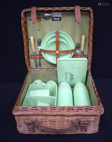A vintage Harrods picnic basket 19 x 36 cm .