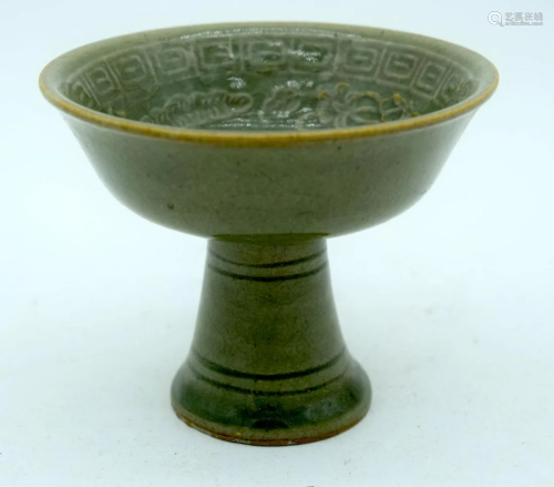 A Chinese Yaozhou ware stem cup. 9cm