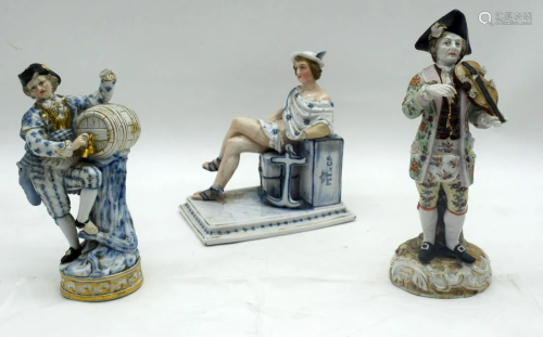 A Meissen porcelain figure together with two German