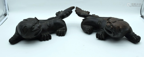Two Chinese wooden Dogs of Foo 37cm (2).
