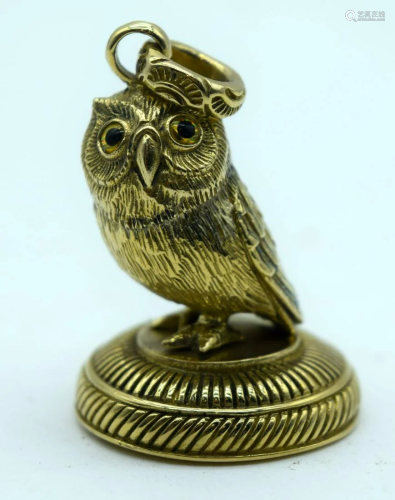 A small Gold plated letter seal in the form of an owl
