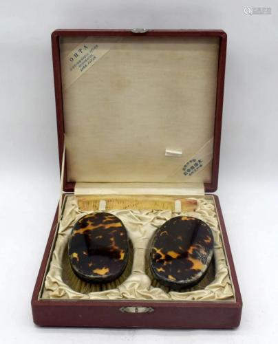 A vintage cased Japanese Tortoise shell dressing table
