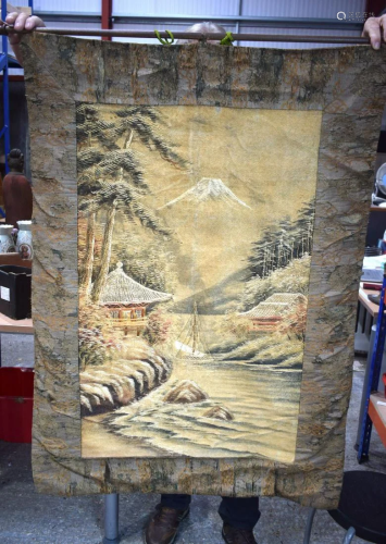 A South East Asian hanging silk tapestry depicting a