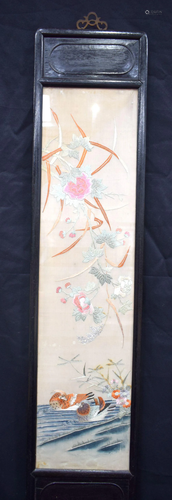 A framed 19th Century Japanese silk embroidered with