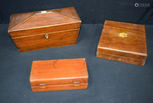 A Victorian wooden tea caddy together with an antique