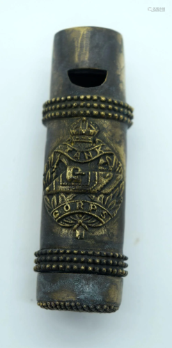 A small contemporary gun metal whistle and vesta case