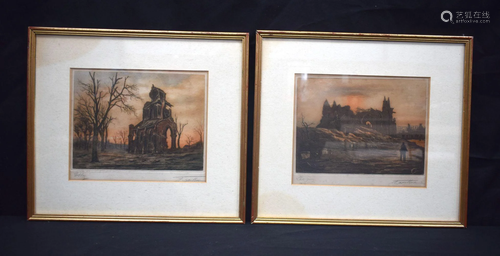 A signed pair of antique framed engravings depicting