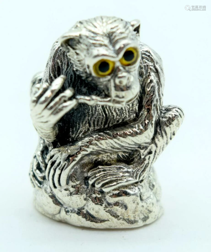 A Sterling silver pin cushion in the form of a monkey