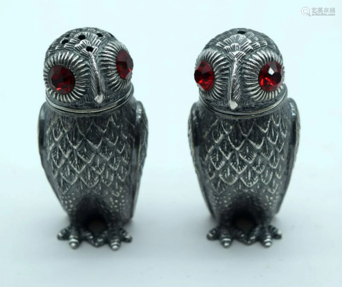 A pair of Silver(800) cruets in the form of owls 7cm