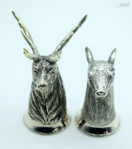 A pair of silver(800) cruets in the form of deer 7cm