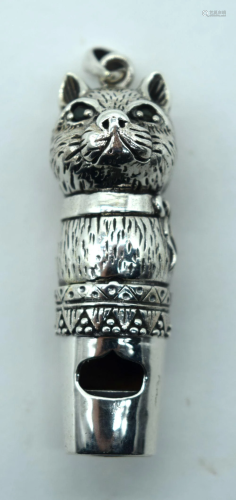 A Silver cat head whistle 4cm 14.1 g.
