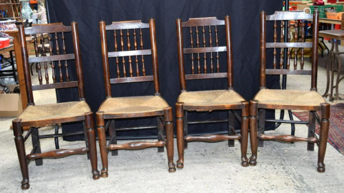 A set of Lancashire spindle back dining chairs. 99 x 49