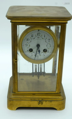 A Brass Tiffany and Sons brass clock 2.7 x 14 cm.