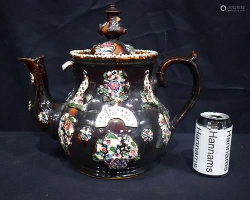 A large Barge ware tea pot with a Cornish name plate