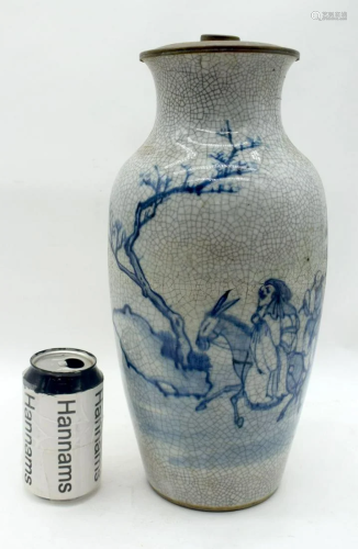 A Chinese Crackle glazed blue and white vase decorated