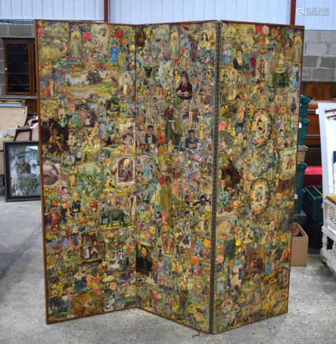 A large Decoupage screen . 184 x 177cm.