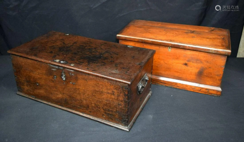 A large antique pine lidded box together with another