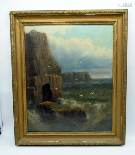 A framed oil on canvas of a costal scene by Cedric Gray