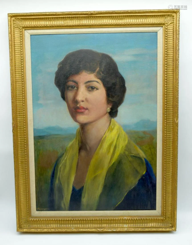 A framed oil on canvas of a lady by S.Adamson 59 x 41
