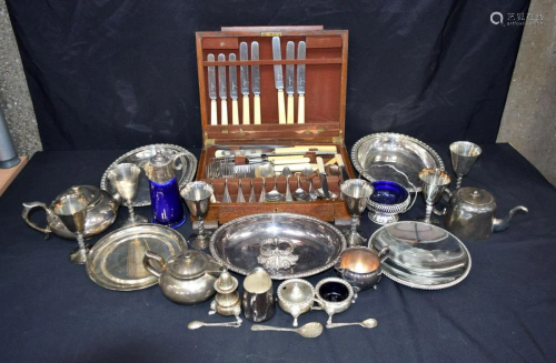 A quantity of silver plated items together with a cased