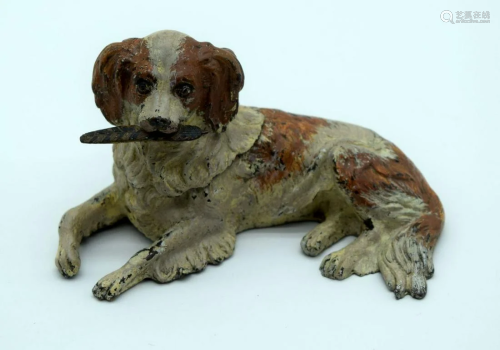A small cold painted bronze inkwell model of a Spaniel