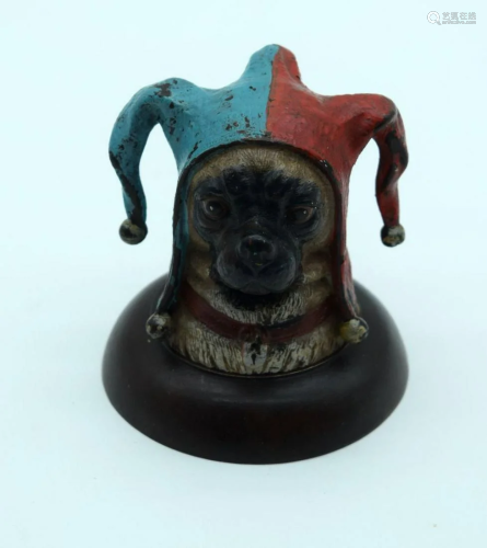 A small cold painted bronze inkwell model of a Pug