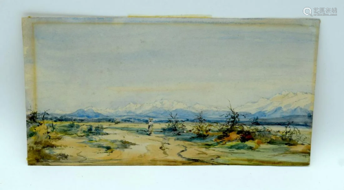 A small 19th century watercolour of a figure in a