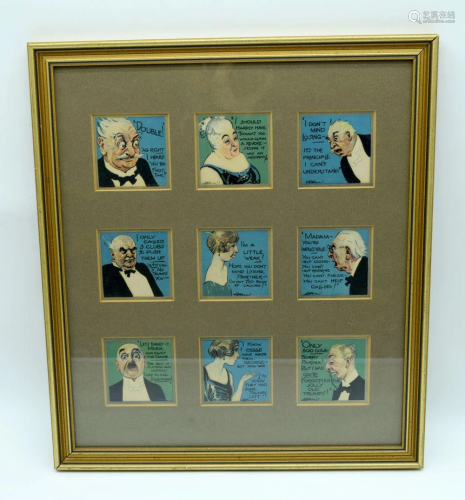 A framed set of bridge cartoons by H.Harriss 37 x 32