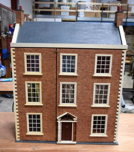 A large wooden dolls house, 97x75x38cm.