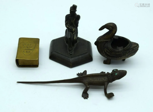 A WW1 trench art brass vesta case together with three