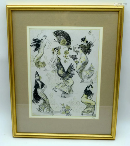 A framed print of 1920's dancers 28 x 21cm.