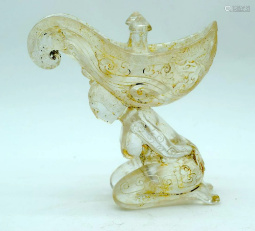 A Chinese glass Libation cup in the form of a female