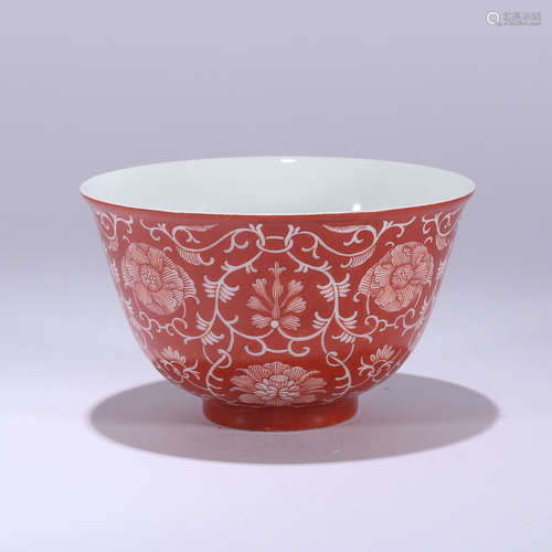 chinese red glazed porcelain bowl