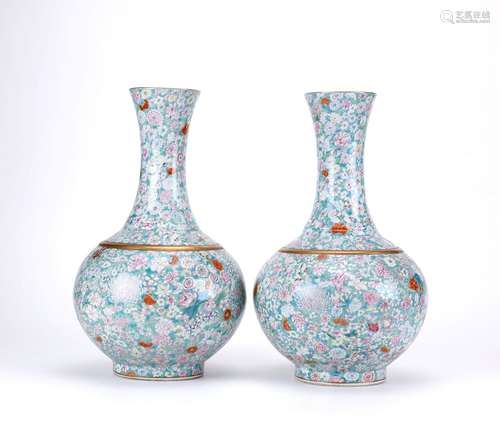 pair of chinese famille rose porcelain vases