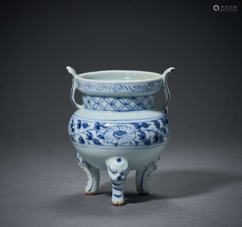 YUAN DYNASTY,BLUE AND WHITE INCENSE BURNER