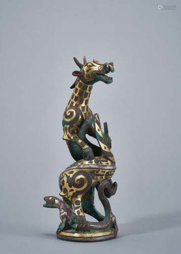 WARRING STATES,DRAGON ZUN WITH GOLD AND SILVER INLAID