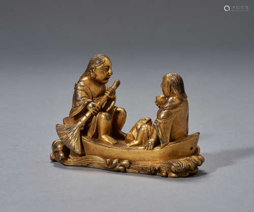 QING DYNASTY,BRONZE GILT CHARACTER PAPERWEIGHT
