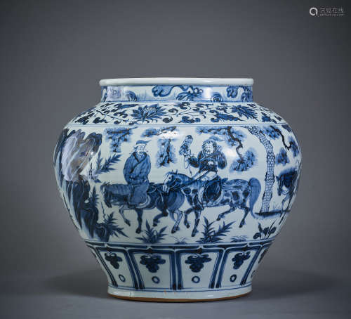 YUAN DYNASTY,BLUE AND WHITE JAR
