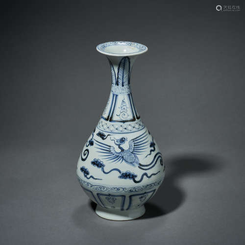 YUAN DYNASTY,BLUE AND WHITE PHOENIX PATTERN JADE POT SPRING ...